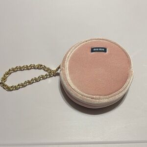Miu Miu Blush Velvet Wristlet with Gold Chain
